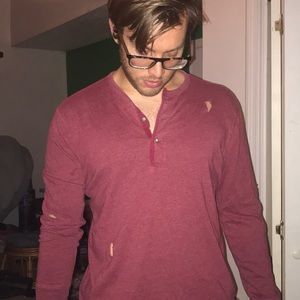 JCREW ripped/distressed Henley maroon